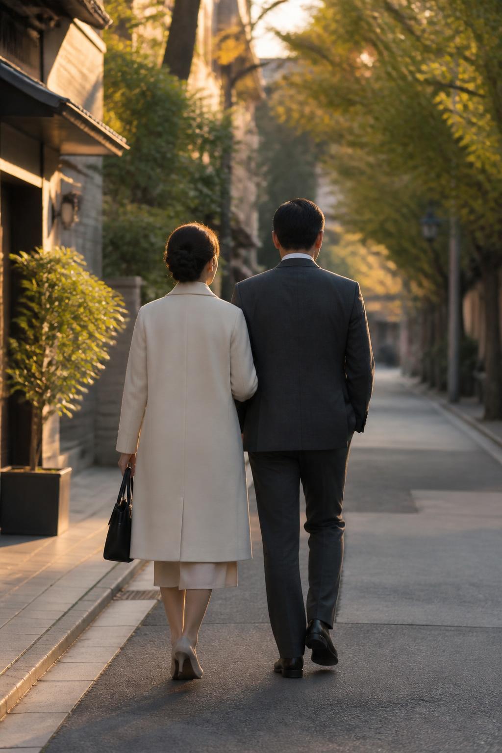 銀座を歩く上品なご夫婦の後ろ姿